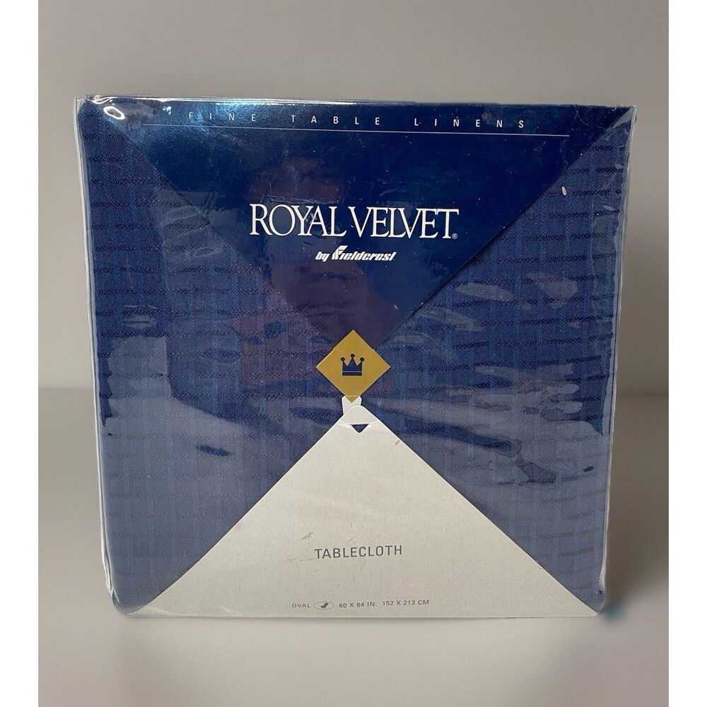 Royal Velvet By Fieldcrest INDIGO Navy Blue Tablecloth 60 x 84 Oval NEW